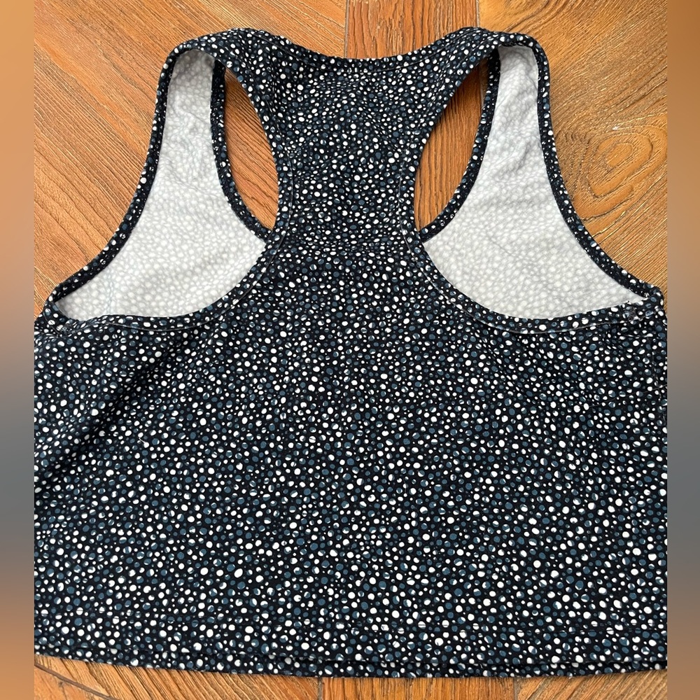 NWOT black, white & blue polka dot Workout Tank in Size L - Picture 2 of 4